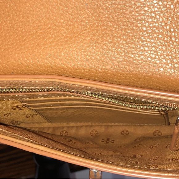 TORY BURCH Saddle Brown Tumbled Leather Crossbody Shoulder Bag - Picture 13 of 15